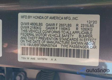 2021 Acura Tlx from USA, damaged, VIN 19UUB5F36MA007434